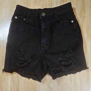 High Rise Black Jean Shorts